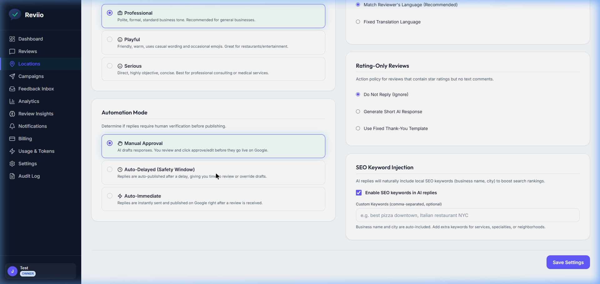 Screenshot of View Private Feedback